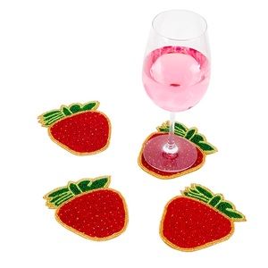 Strawberry Beaded Coasters (set of 4) 🍓☀️🍾